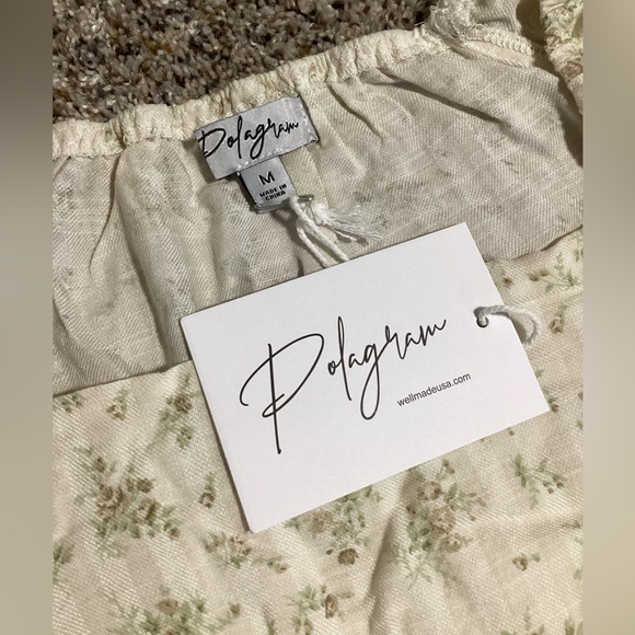 Polagram Women Maxi Dress Size S Cotton Blend Floral Cream Square Neck Pockets - Picture 5 of 9